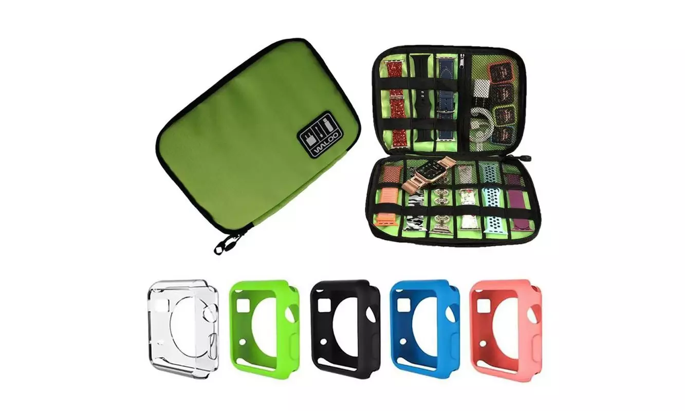 Waloo Apple Watch Band Organizer with Five pack of Faceplate Cover Bundle