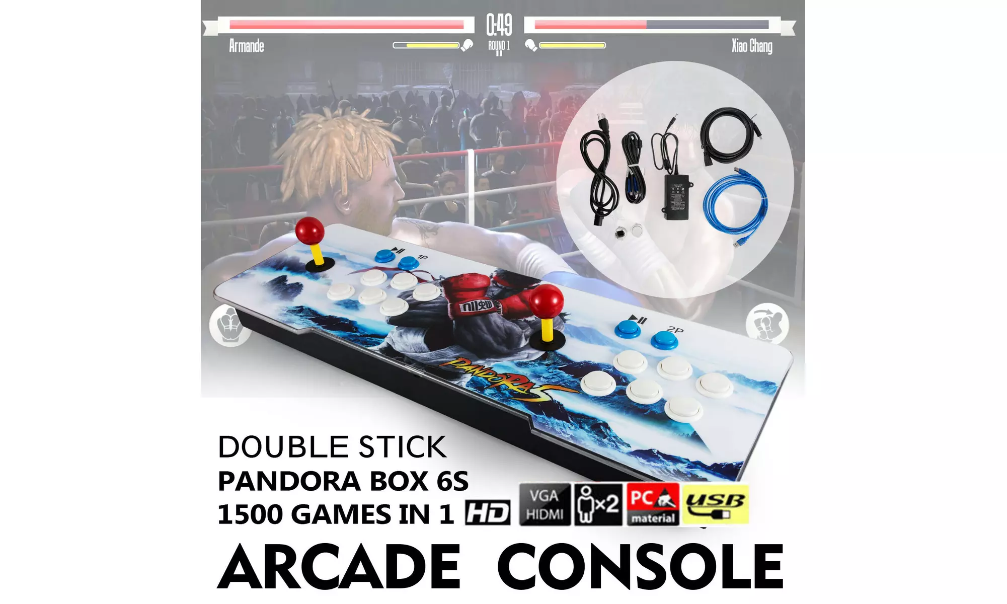 Original Pandora's Box 6S 1500 in One Double Stick Retro Arcade Console Support - Primary Image