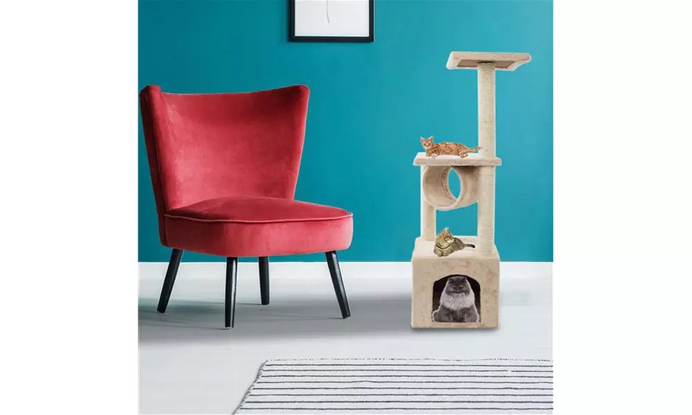 36" Solid Cute Sisal Rope Plush Cat Climb Tree Cat Tower Beige