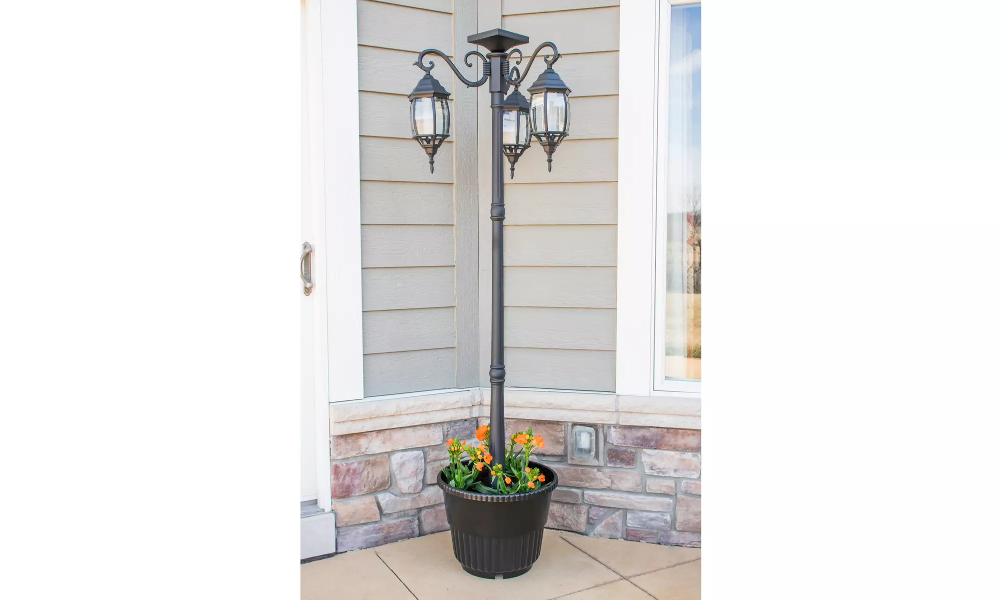 Large Three Light Solar Street Lamp with Planter Base - Second Medium