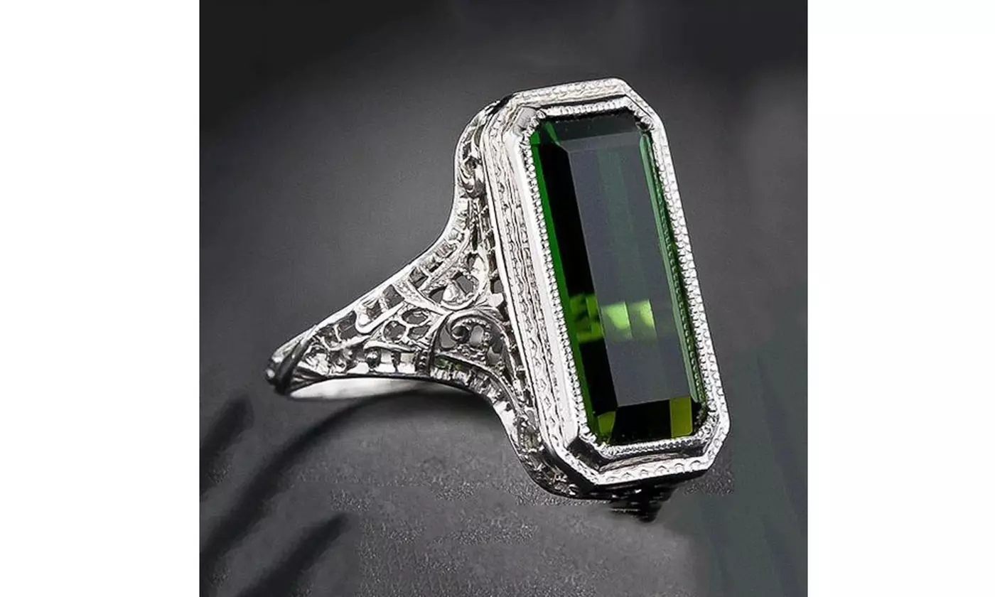Womens 925 Sterling Silver Ring Emerald Amethyst Retro Hollow Diamond Jewelry - Second Medium