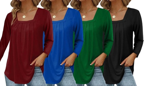 Womens Cute Long Sleeve Tops Loose Fit Causal U Neck Longsleeve Soft S Wine