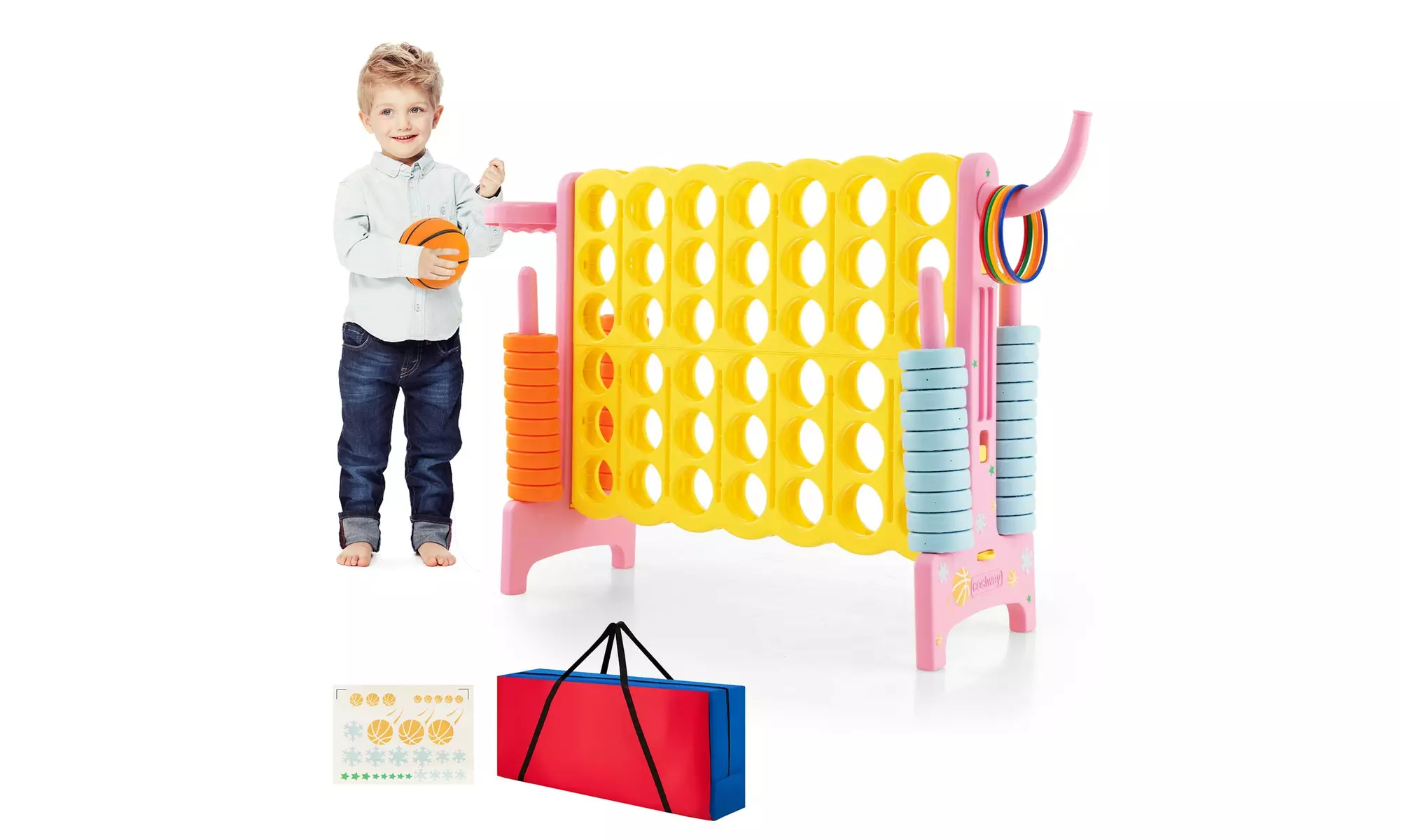 Jumbo 4-to-Score 4 in A Row Giant Game Set Stickers for Kids w/ Carry Bag