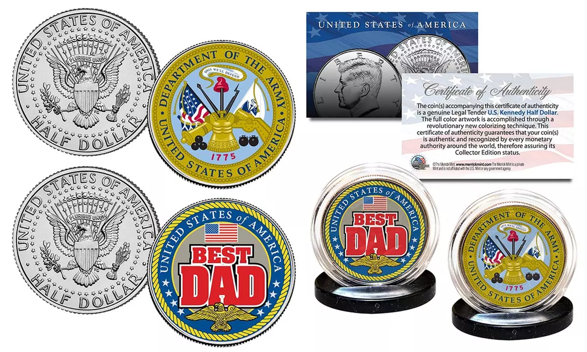 Best DAD - Happy Father's Day JFK Half Dollar 2 Coin Set -Choose Military Branch - Primary Image