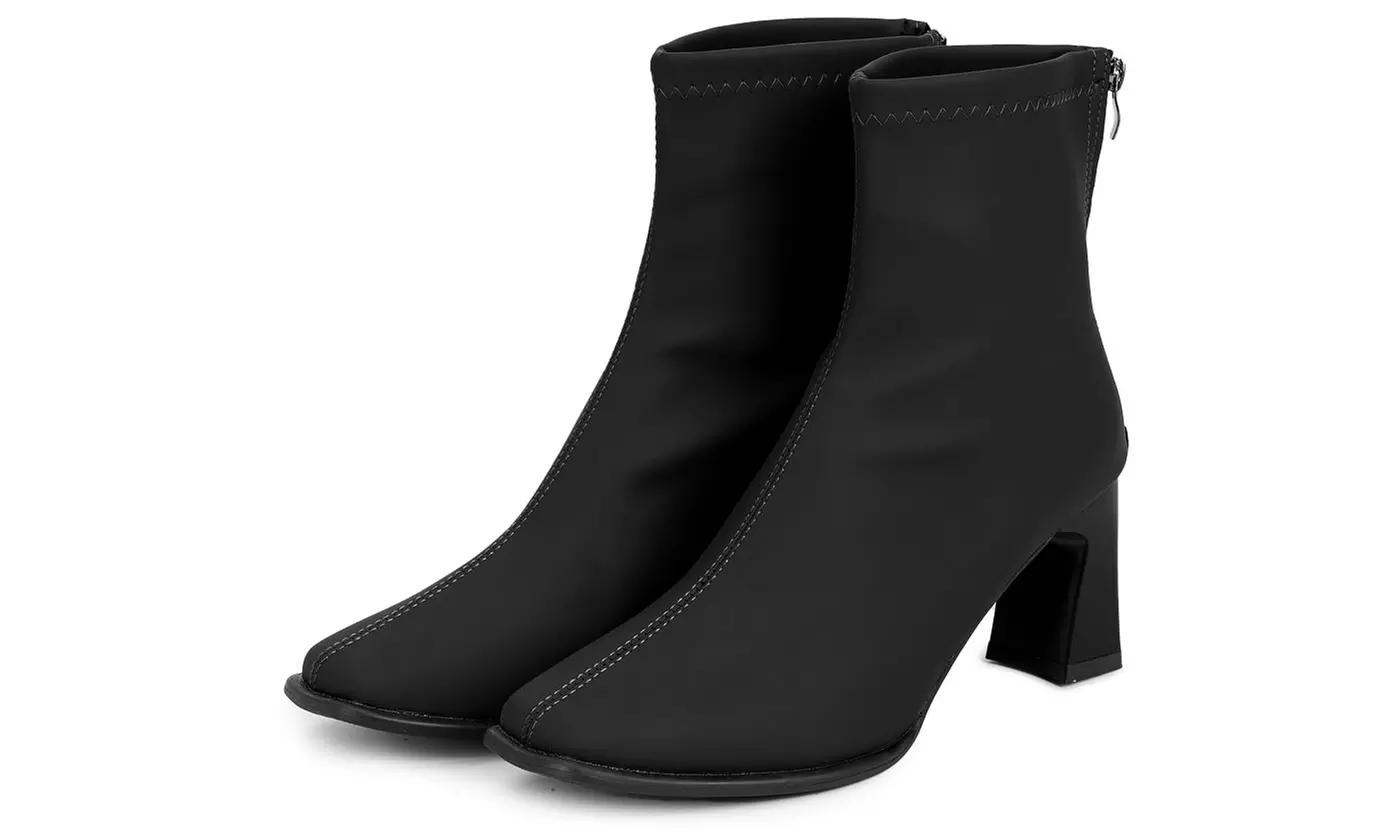 Women's High Heel PU Mid Calf Boot with Back Zipper