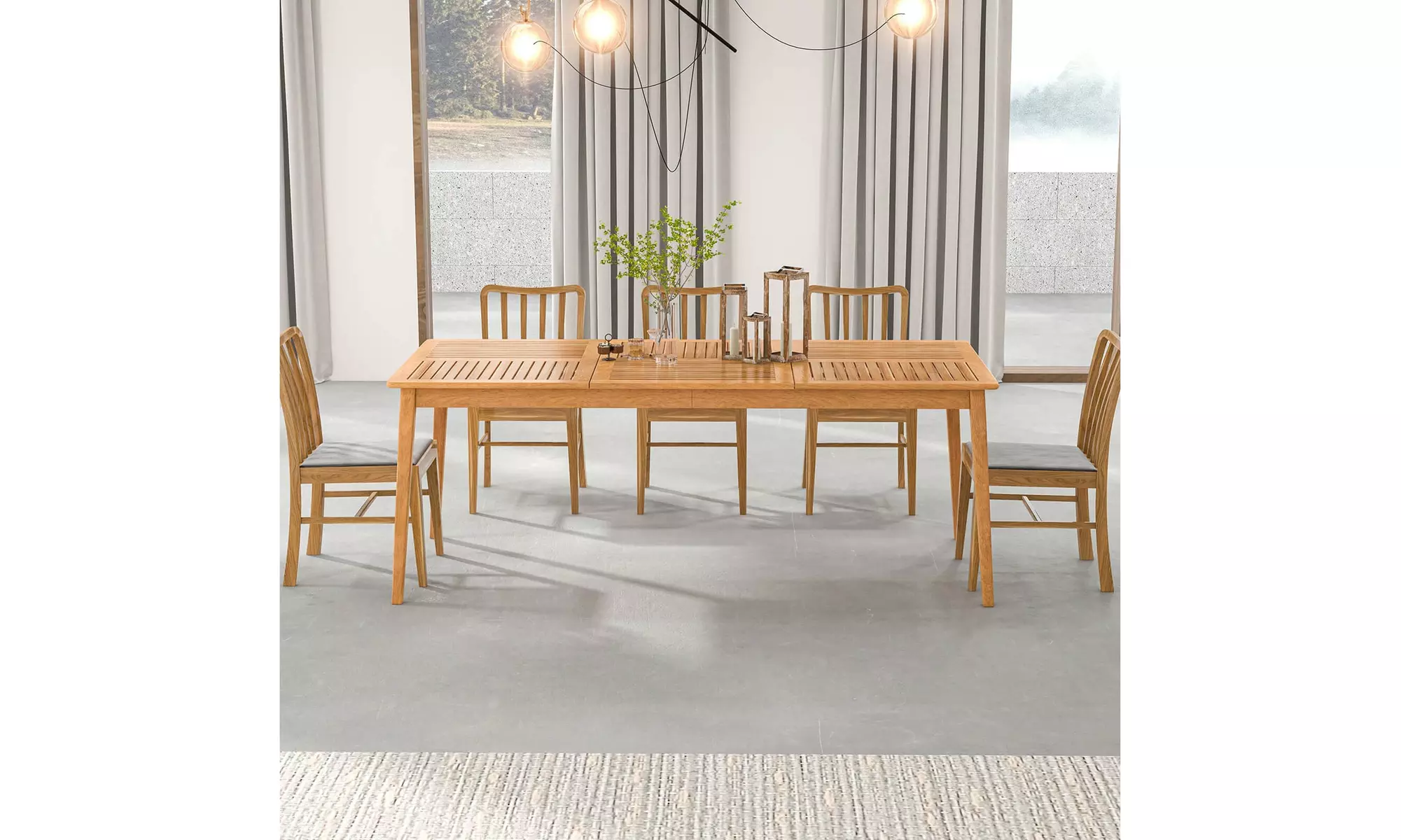 Costway 6/8-Person Outdoor Acacia Wood Dining Table with 1.96" Umbrella Hole