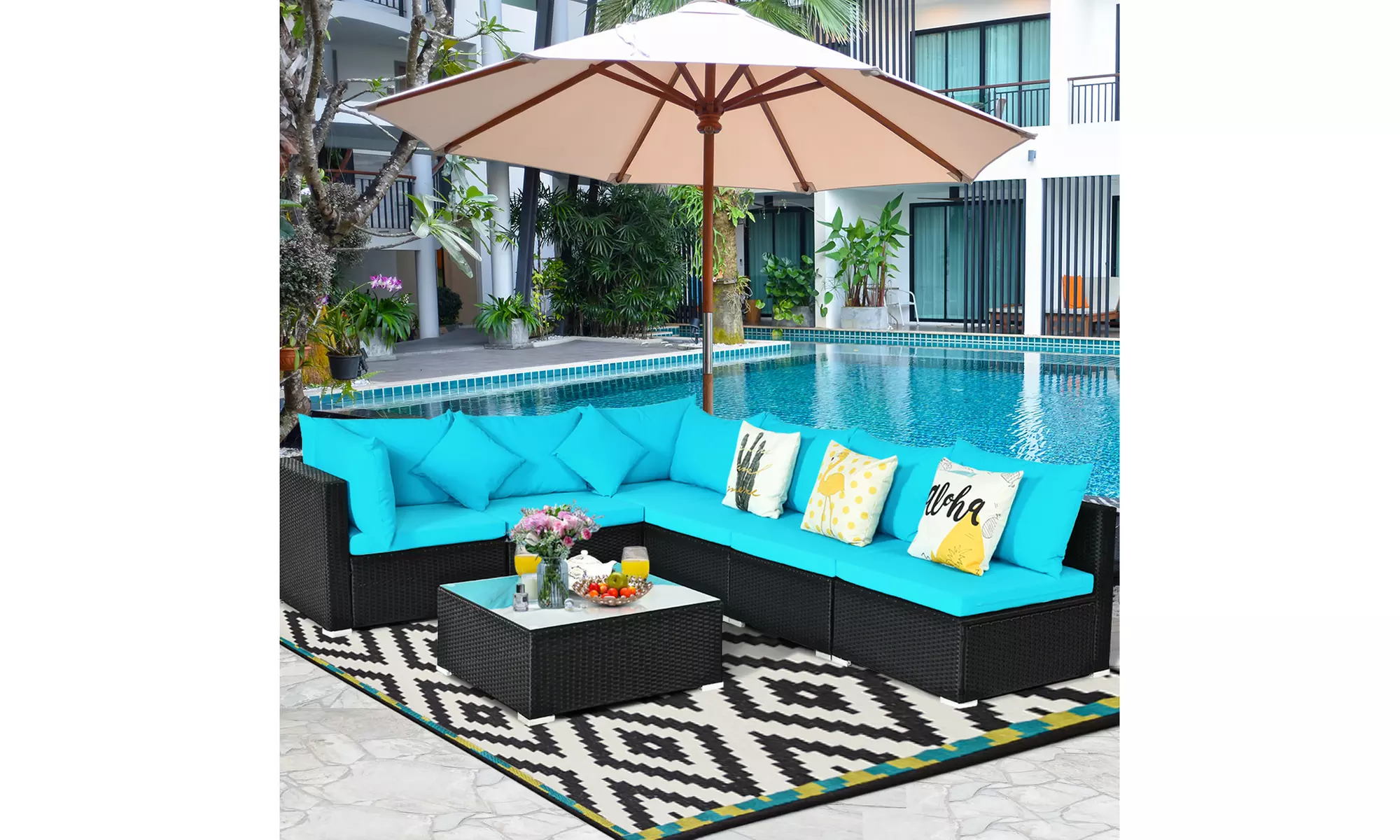Costway 7PCS Patio Rattan Sofa Set Sectional Conversation Furniture Set Garden