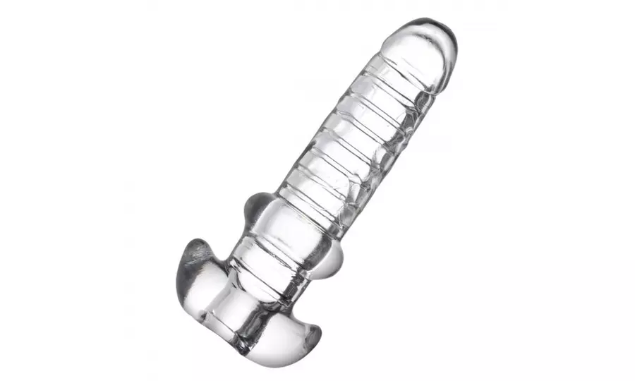 Tight hole clear ribbed penis sheath - Primary Image