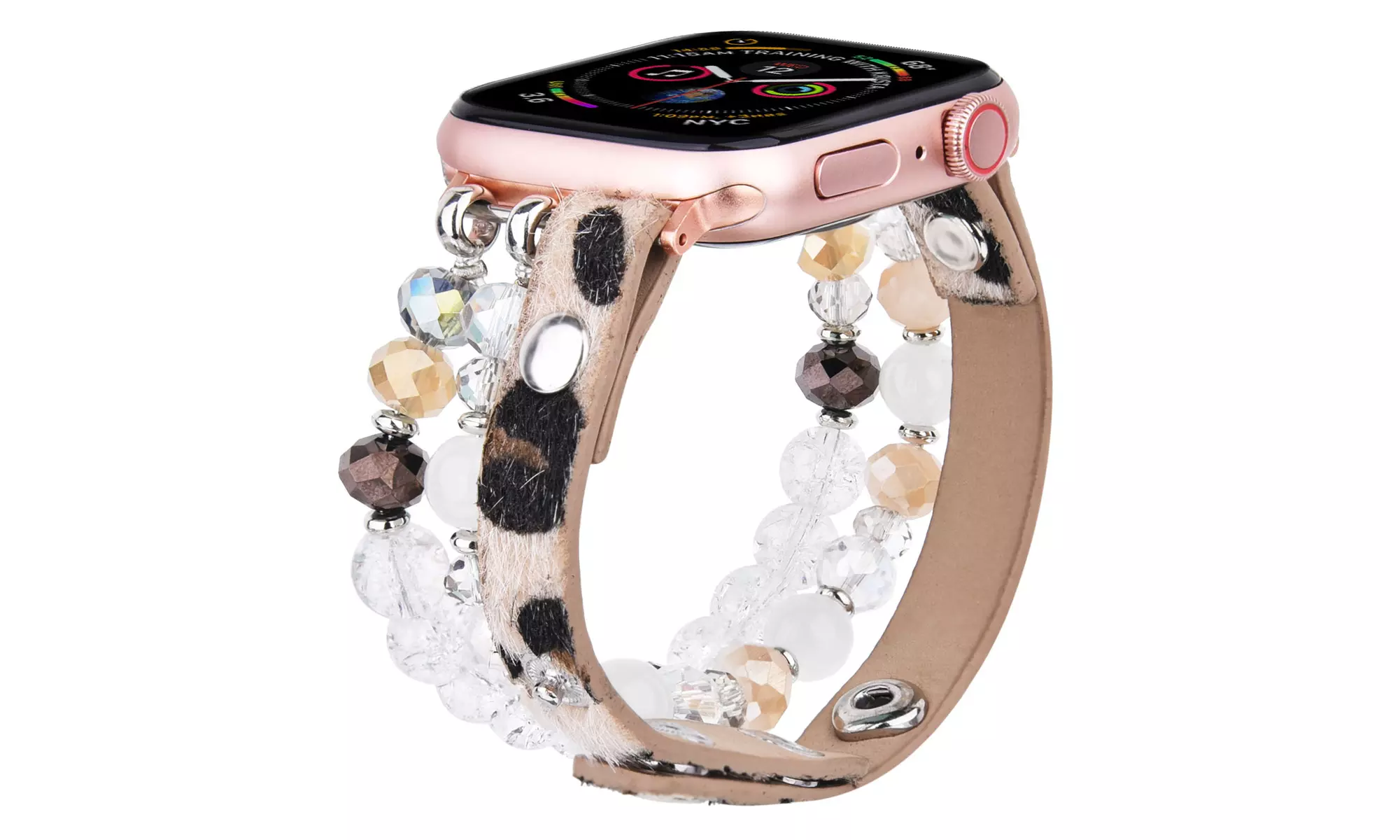 Leopard Calf Leather and Crystal Apple Watch Band All Series