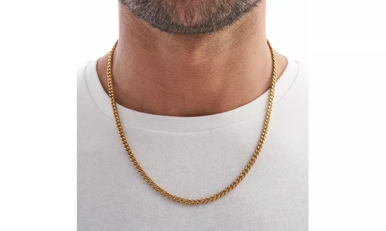 Men's Fine 18K Yellow Gold Over Sterling Silver Flat Cuban Chain Necklace