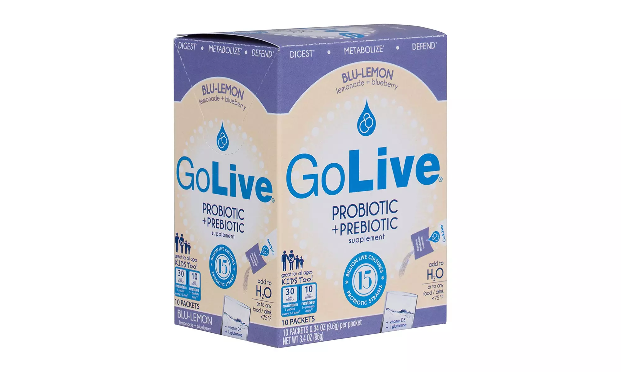 Go Live Probiotic and Prebiotic Supplement, Blueberry Lemonade, 10 packets - Primary Image