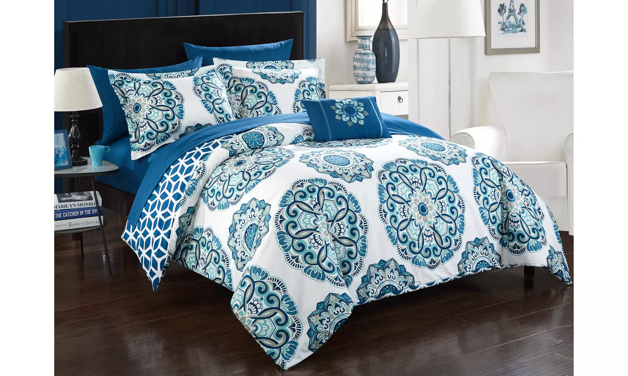 8 or 6 Pc Medallion Reversible Comforter Set Includes Sheets - Primary Image
