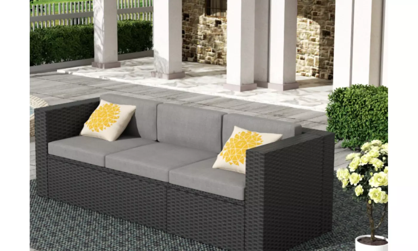 Freeport 82" Wide Outdoor Patio Sofa With Cushions - Primary Image