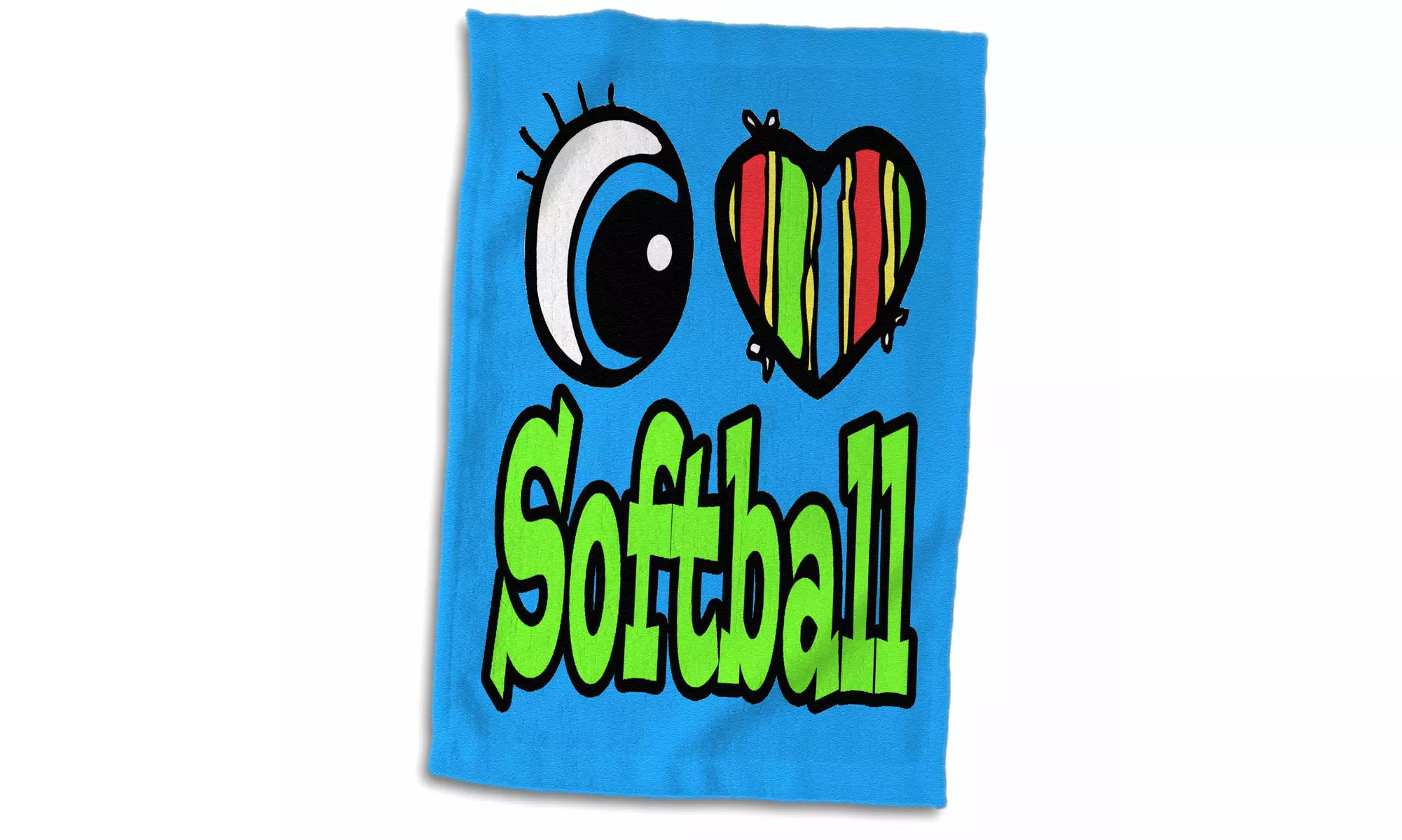  Towel - Bright Eye Heart I Love Softball - 15 by 22-inches  - Primary Image