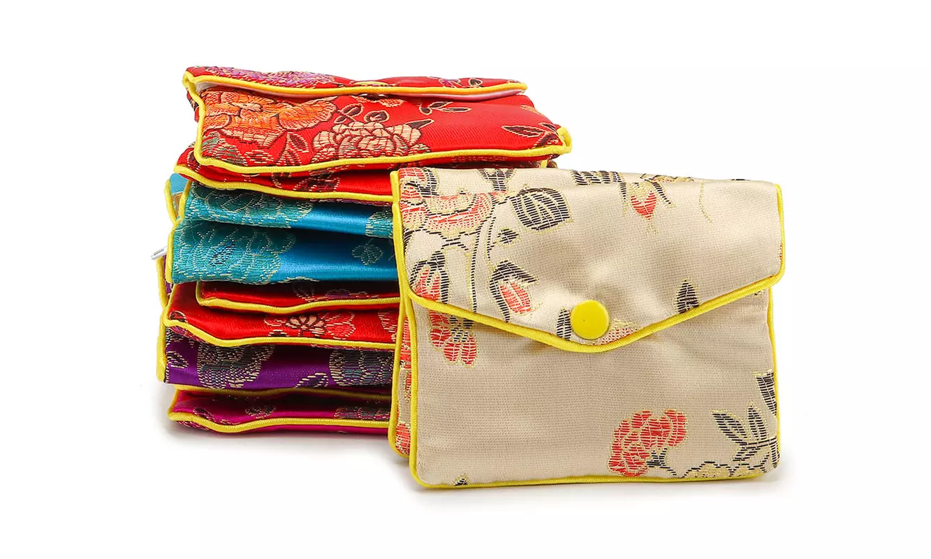 12Pcs Fancy Silk Chinese Jewelry Purse Pouches with Zipper Gift Bag Pouch