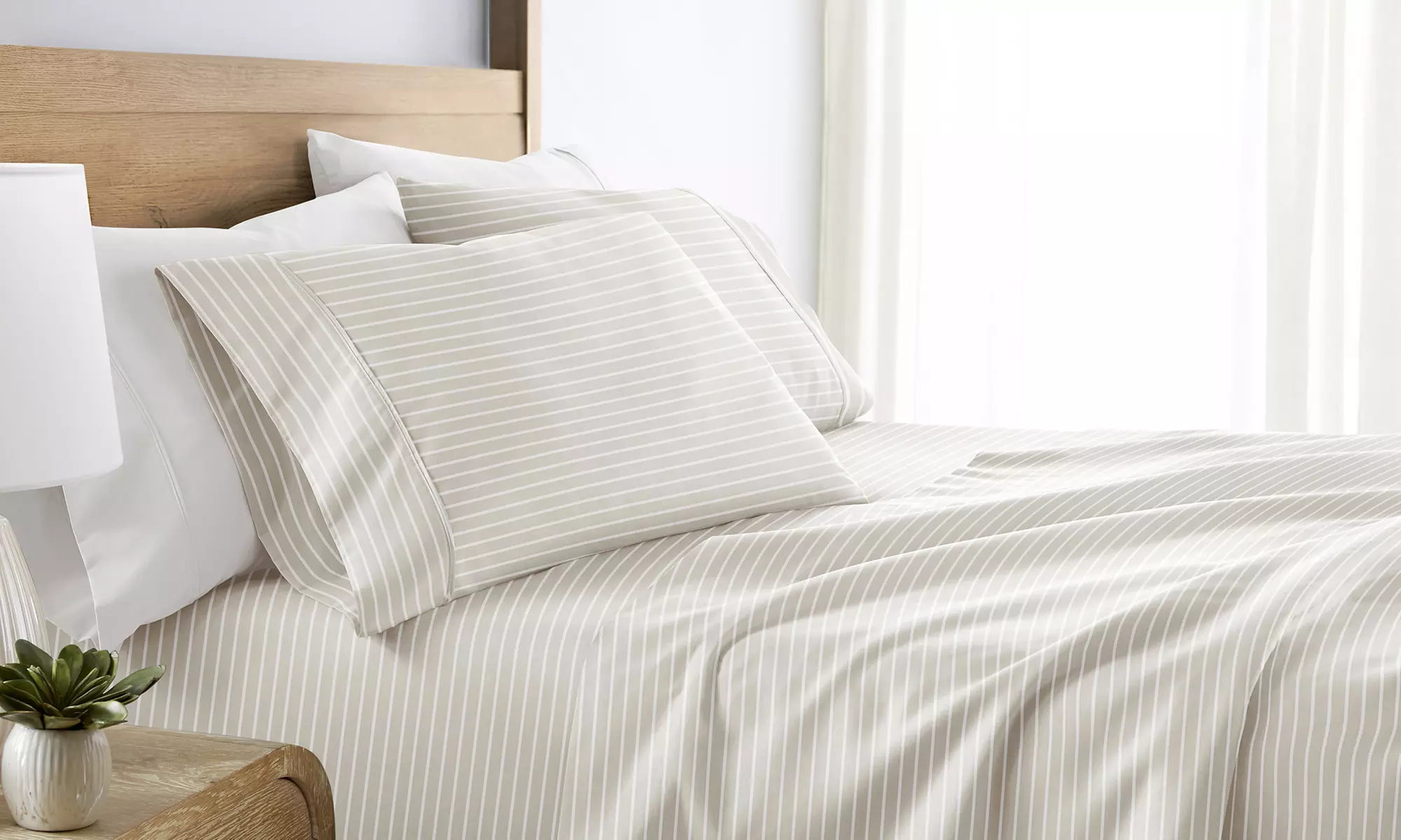 Simply Soft 4 Piece Sheet Set Patterned Microfiber Bedding, Soft Stitch Stripe