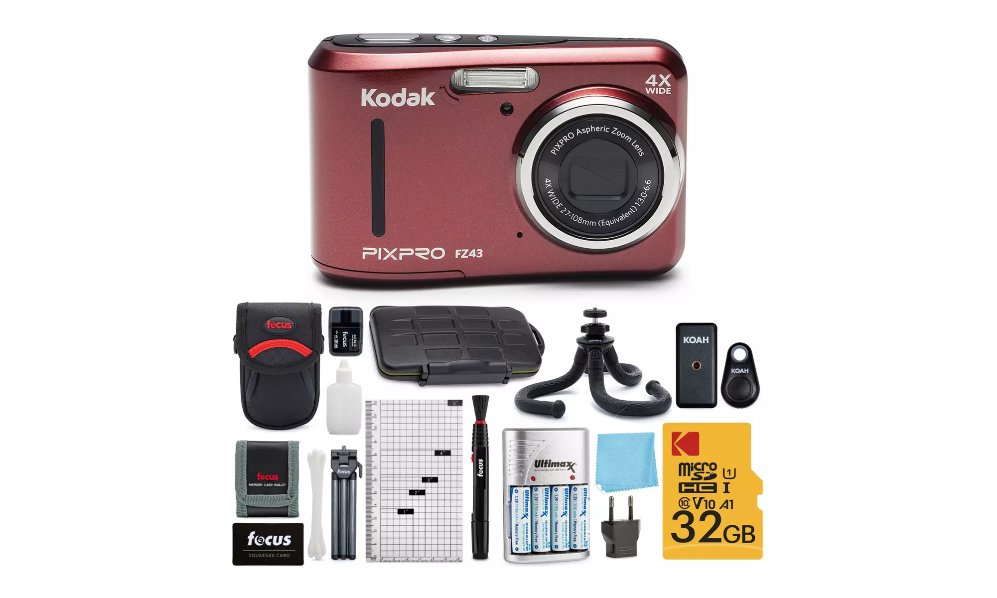 Kodak PIXPRO FZ43 Friendly Zoom Digital Camera (Red) Bundle with Accessory - Primary Image