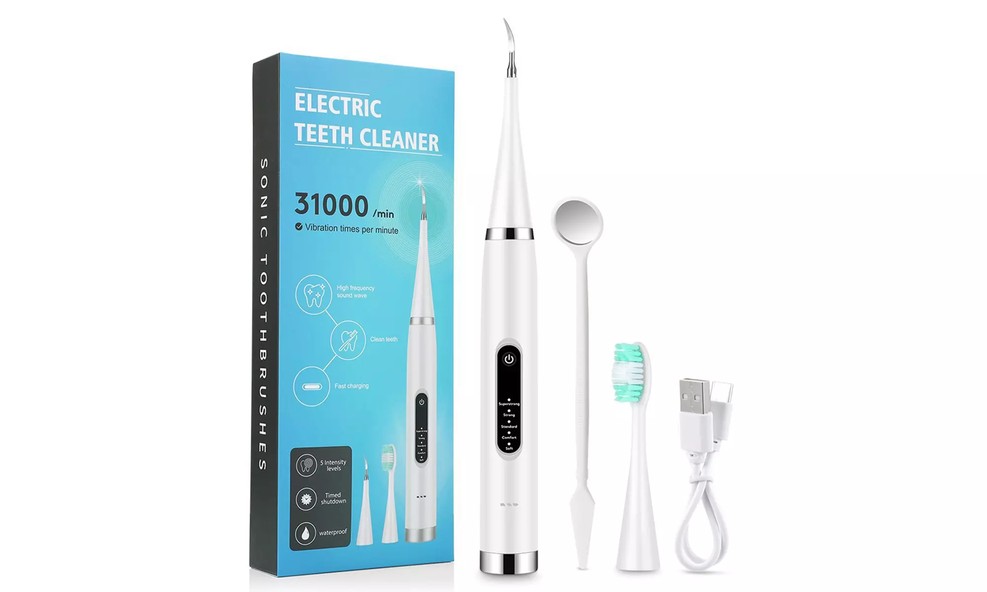 Ultrasonic Electric Dental Scaler 2-in-1 Plaque Remover 5 Modes Cleaning Kit - Second Medium