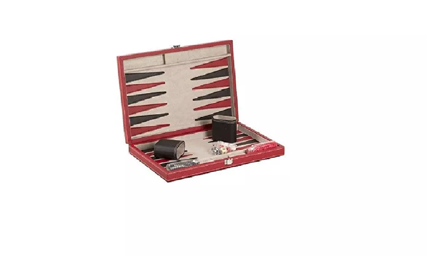 CHH 3042M 15 Inch Black and Red Leatherette Backgammon Set - Primary Image