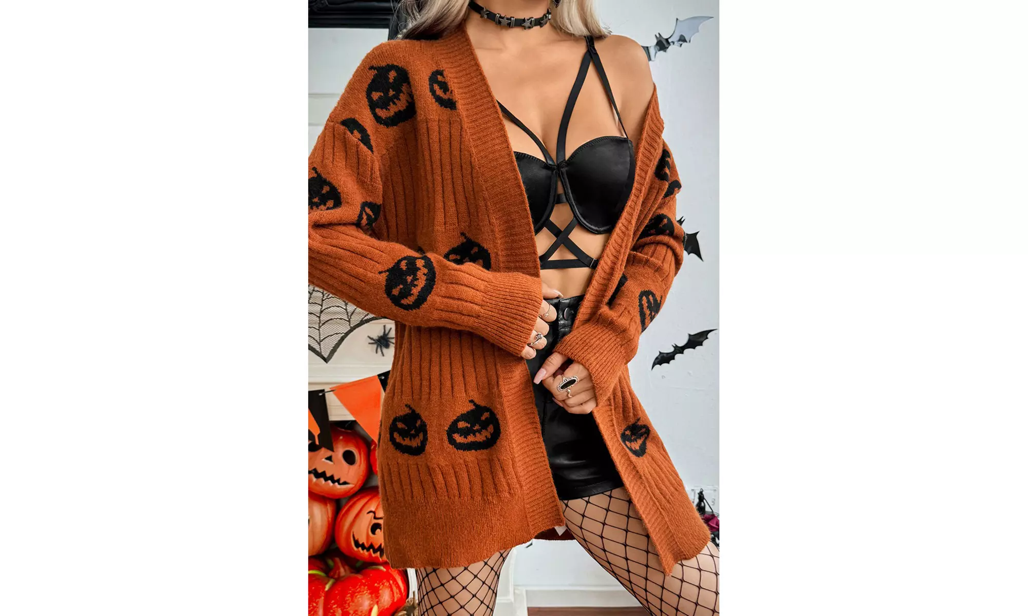 Love Kuza Creepy Cuddle Halloween Sweater Open Cardigan (S-XL)