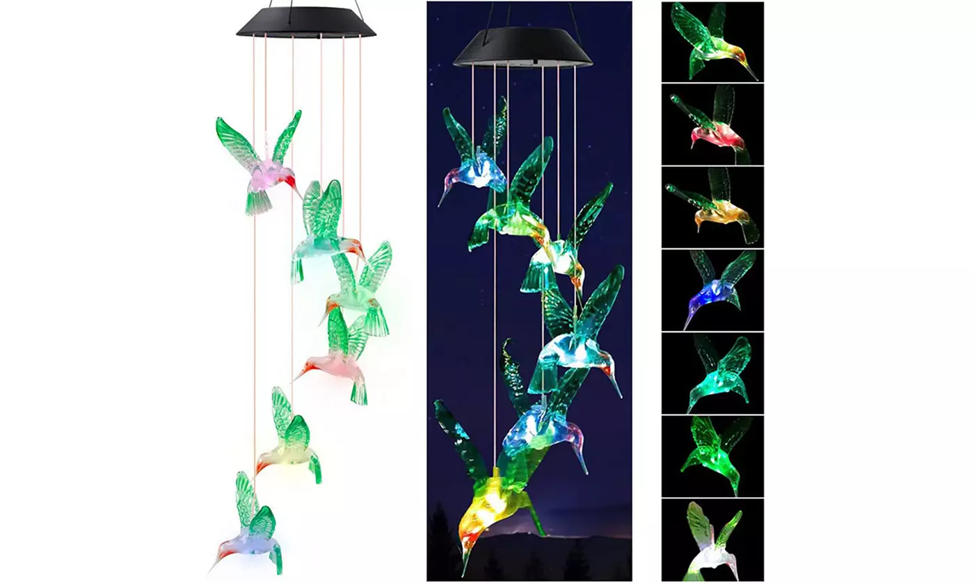 LED Changing Color Solar Hummingbird Wind Chime Waterproof Wind Chimes