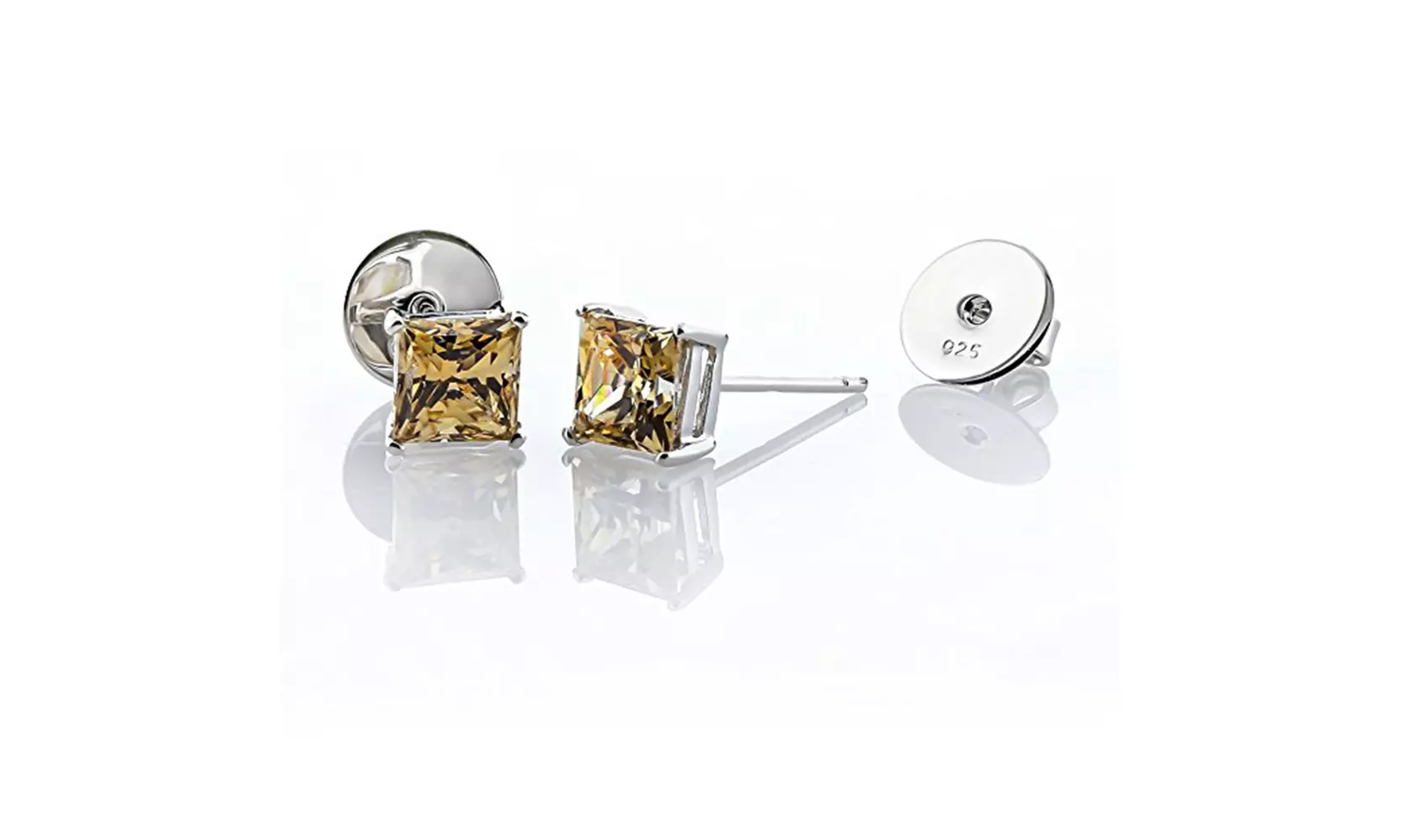 925 Sterling Silver Square Cubic Zirconia Stud Earrings  - Second Medium