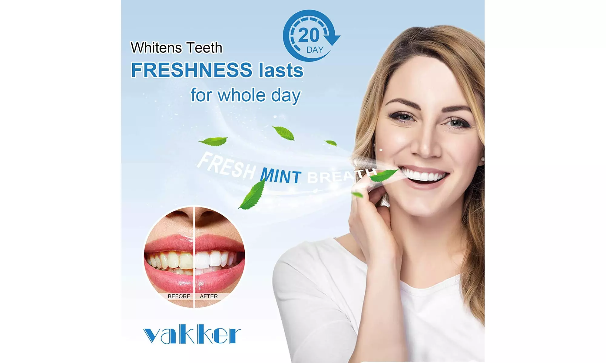 Vakker Teeth Whitening Powder Mint Flavor Remove Tooth Stains Whitener Kit