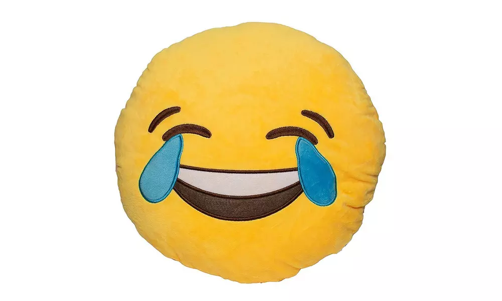 Emoticon Yellow Round Plush Pillow - Tears of Joy Emoji - Primary Image