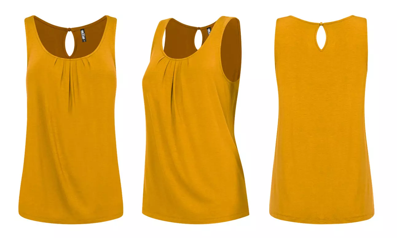 Made By Johnny Women's Pleated Front Scoop Neck Shell Tank Top