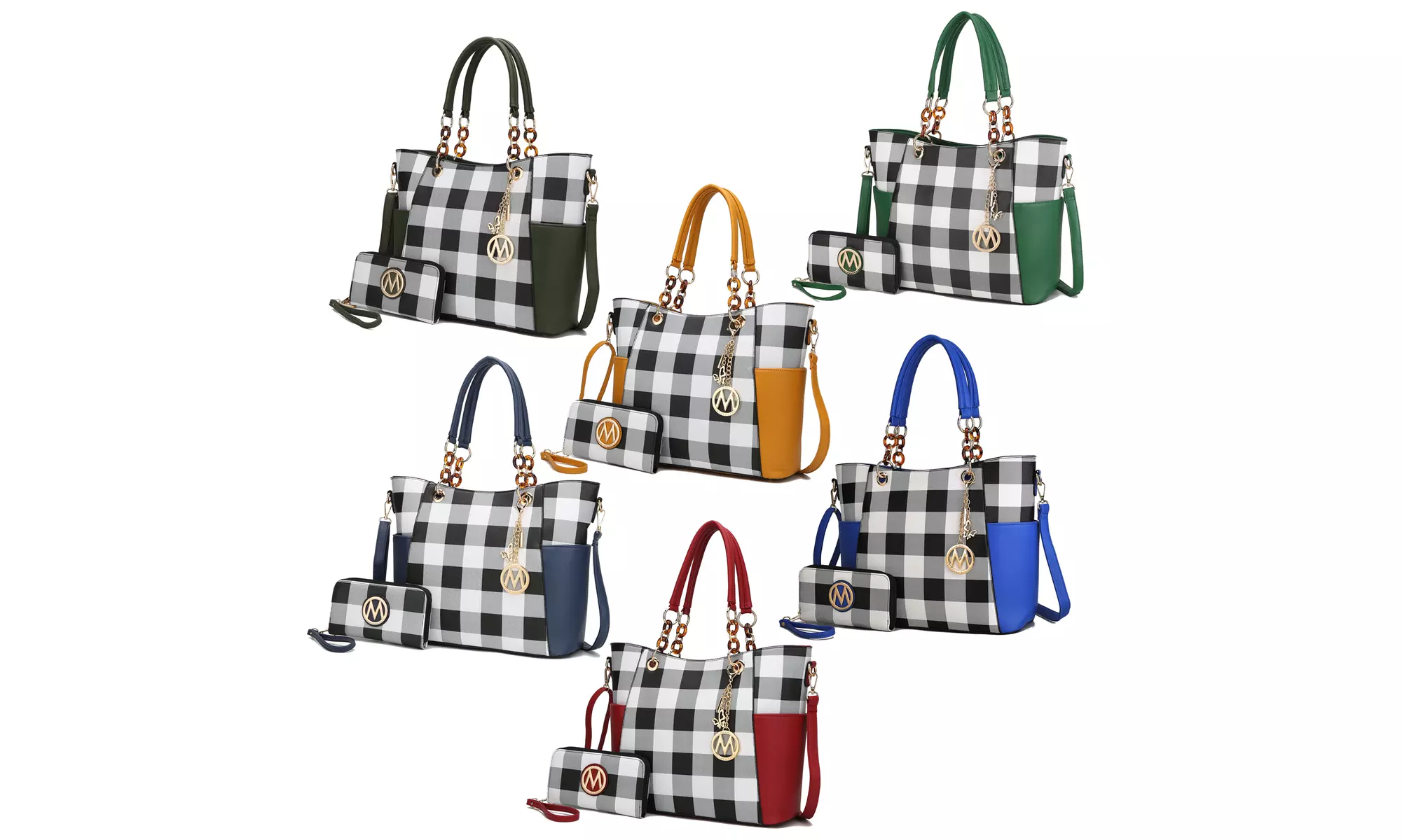 MKF Collection Checkered Women Tote Bag & Wristlet Wallet Set, Handbag By Mia K - Primary Image
