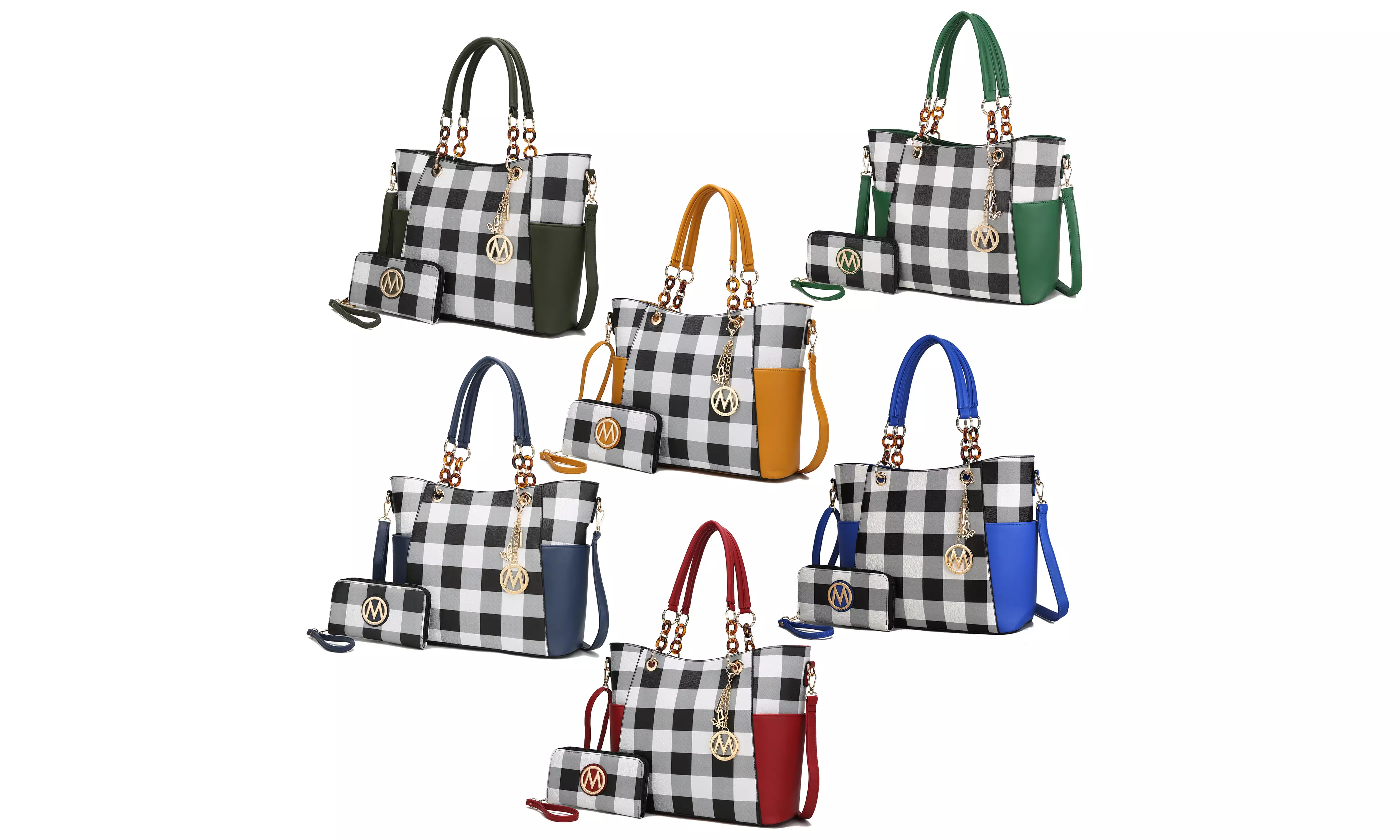 MKF Collection shops Bonita Checker Tote bag & Wallet Set for Women’s, Top-Handle