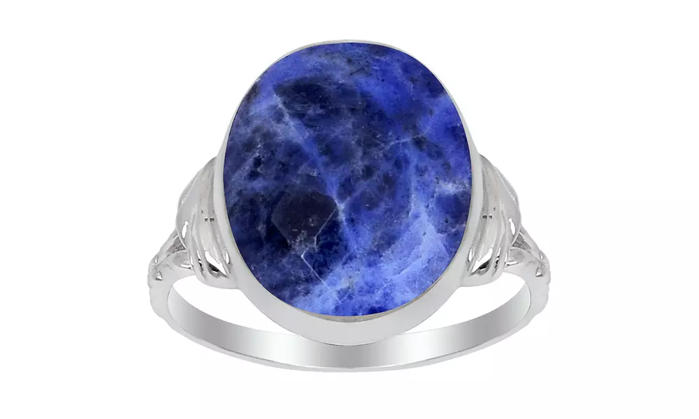 "Orchid jewelry's" 5.95CTTW genuine sodalite st. silver ring - Primary Image