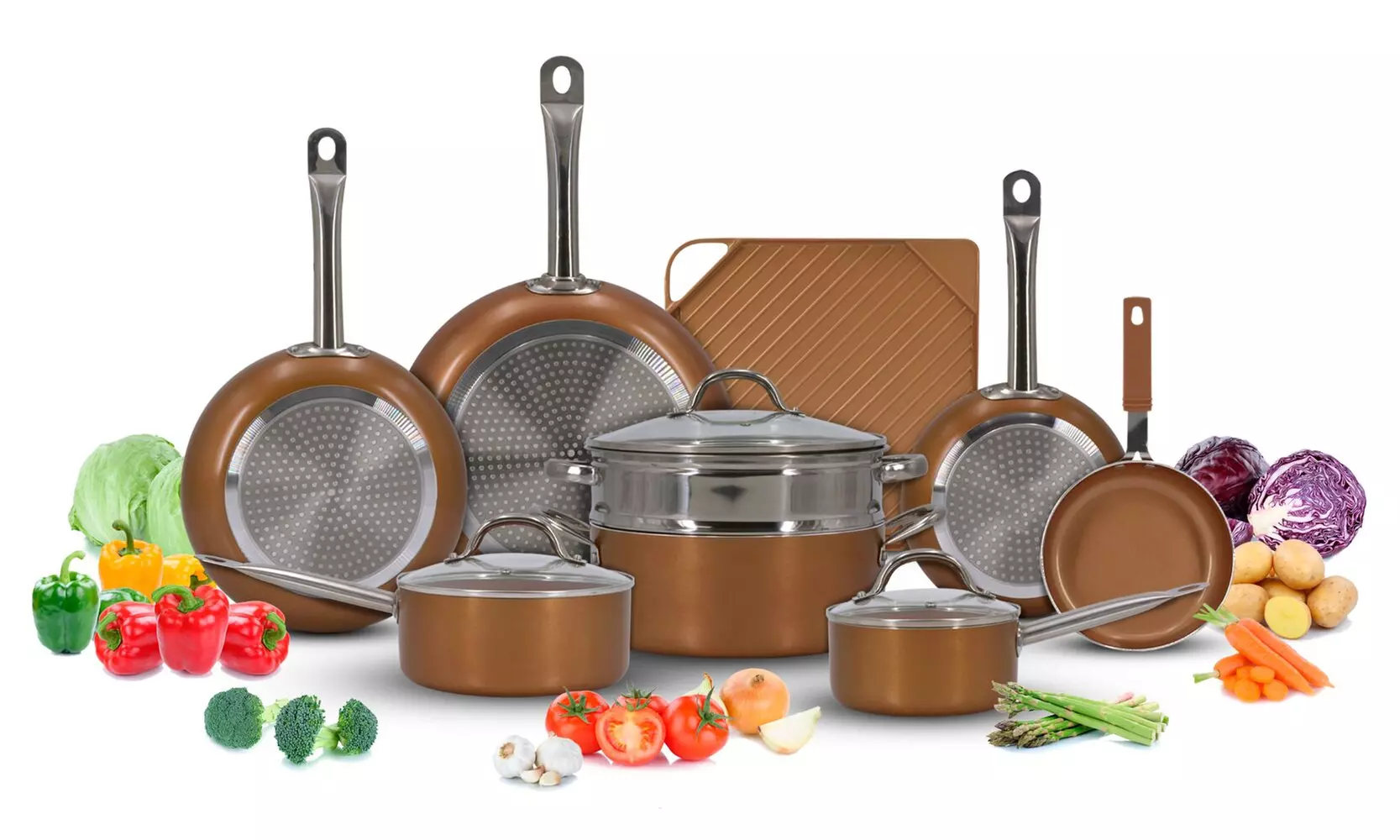 Copper Cookware Pots and Pans Set with Non-Stick Griddle (13-Piece)  - Primary Image