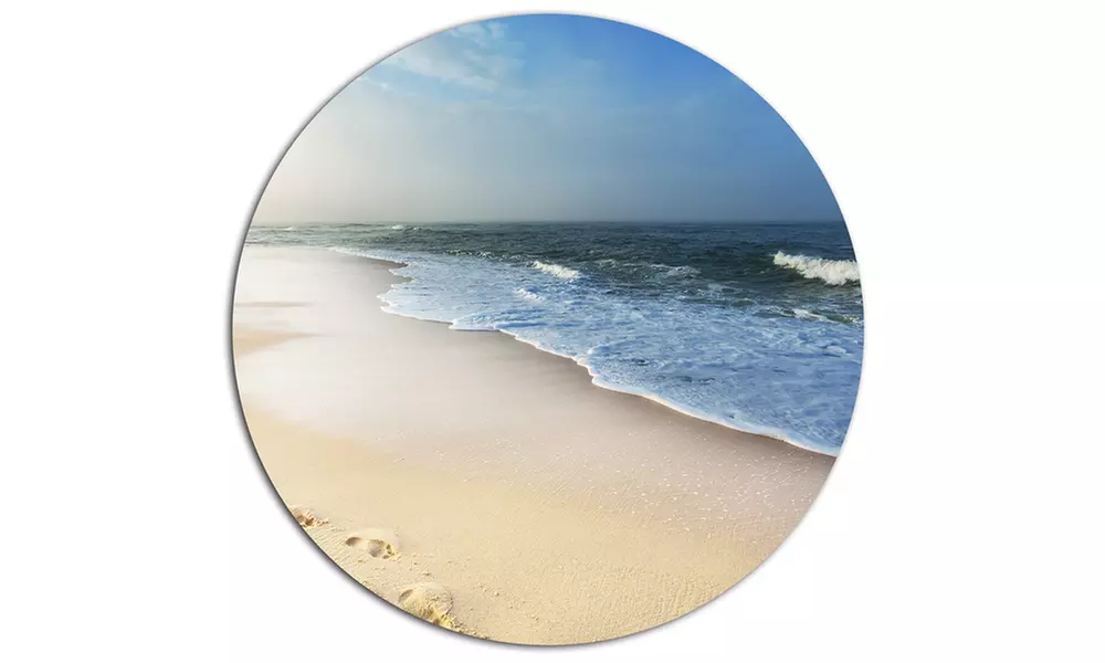 Clam Tropical Beach with Footprints'Large Seashore Metal Circle Wall Art - Second Medium