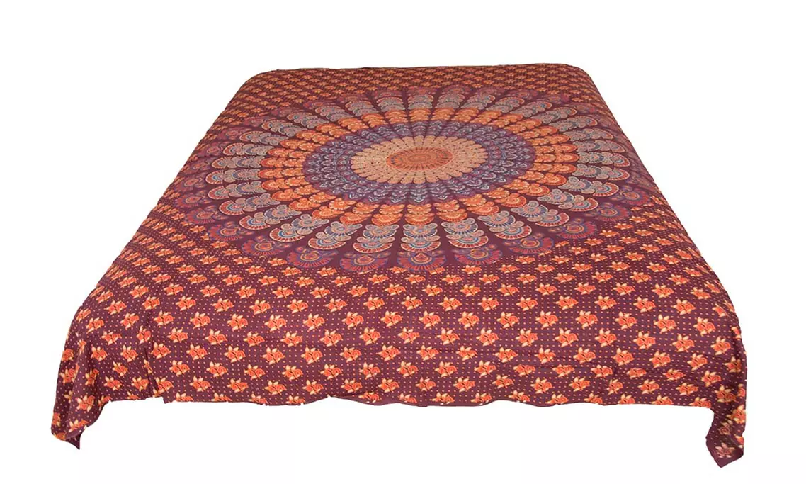 AamiraA Hippie Maroon Orange Mandala Tapestry Bohemian Wall Hanging Decor - Primary Image