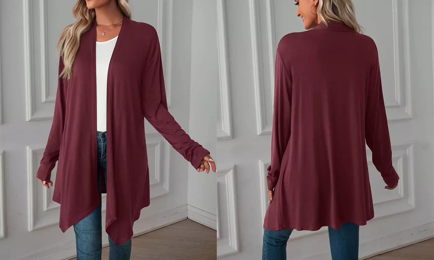 Women's Casual Long Sleeve Open Front Lightweight Drape Cardigans Sweaters