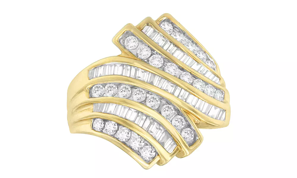 10K Gold 1.5ct TDW Round and Baguette cut Diamond Bypass Ring (H-I,I2-I3) - Primary Image