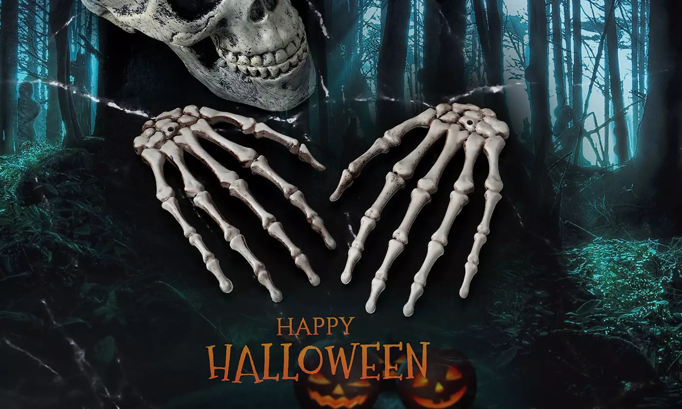 1or3 Pairs Realistic Life Size Plastic Skeleton Hands for Halloween Props Decor - Primary Image