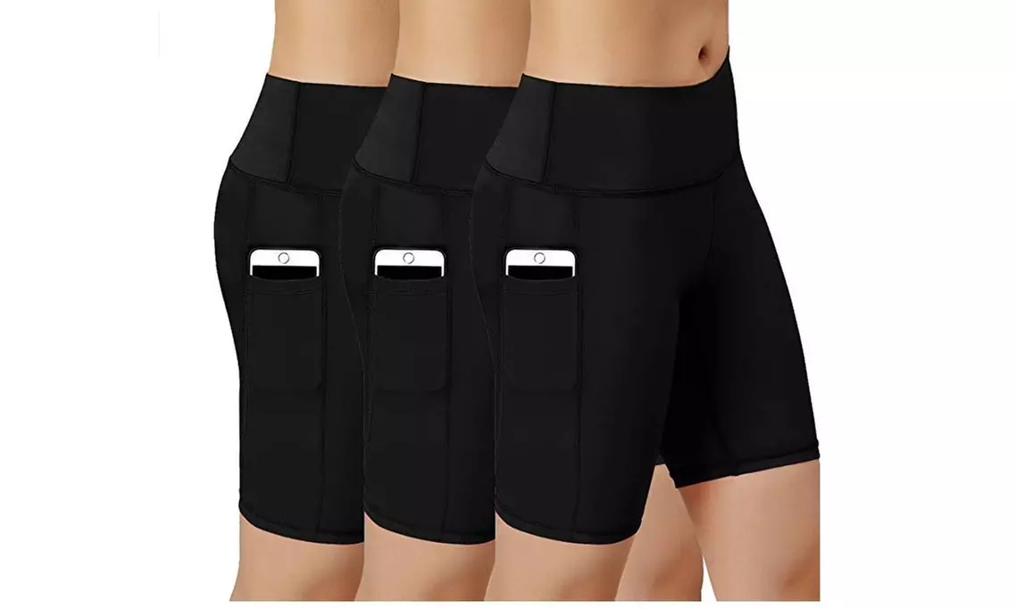 3 Pack Women's High Waist Bicycle Shorts with pockets (Plus size Avaialble) - Primary Image