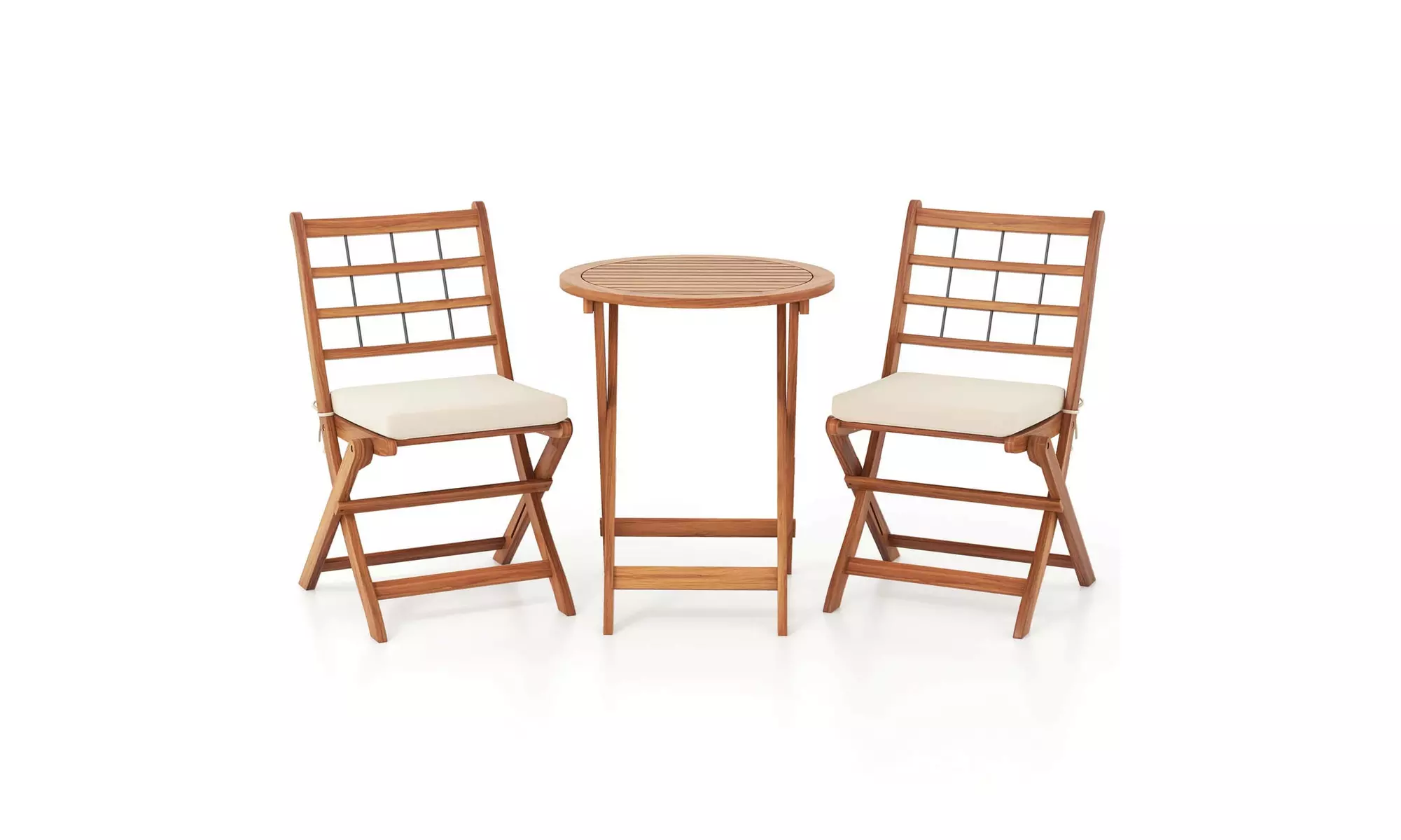Costway 3 PCS Acacia Wood Patio Bistro Set Folding Outdoor Table and Chairs