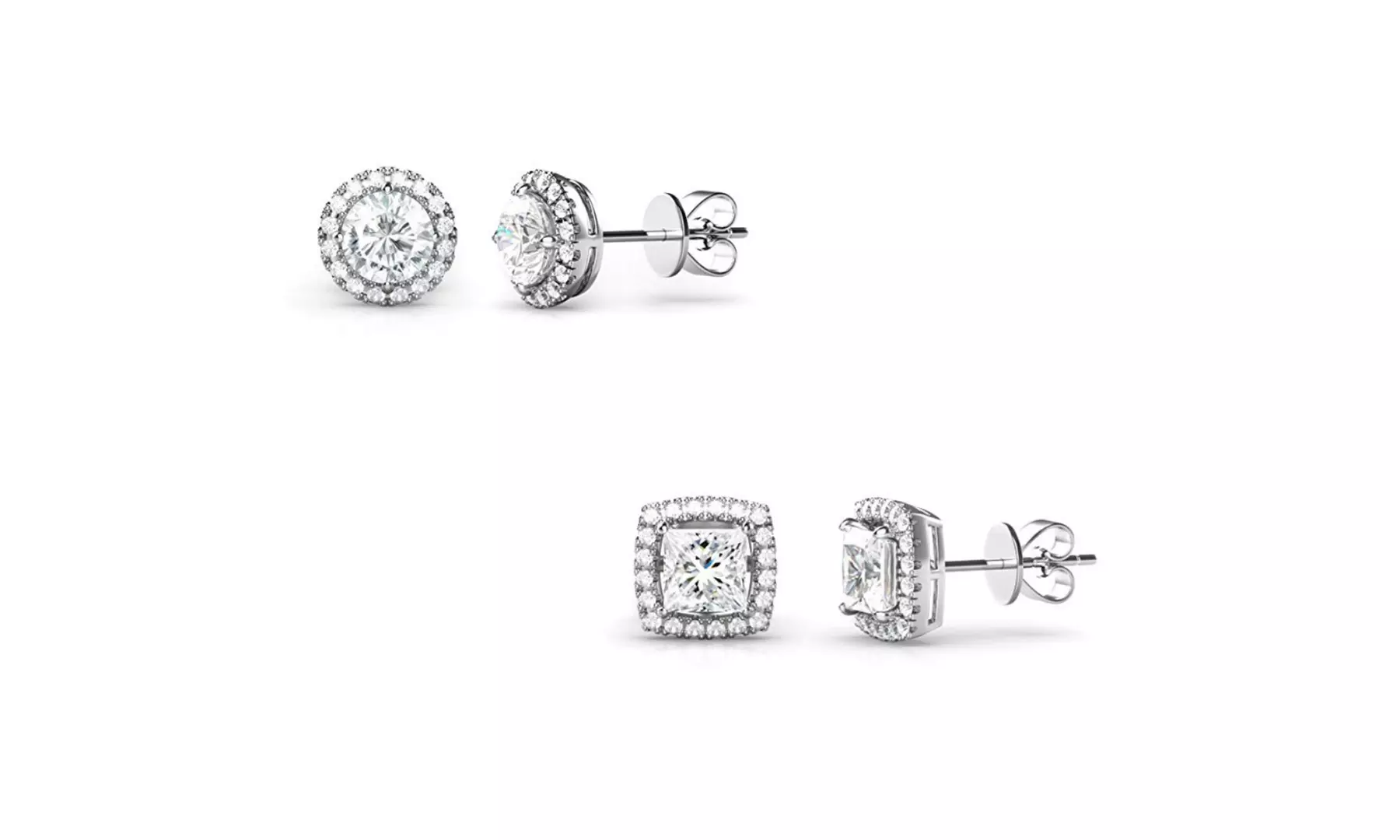  Swarovski Crystal and Sterling Silver Halo Studs (2 Pair) - Second Medium