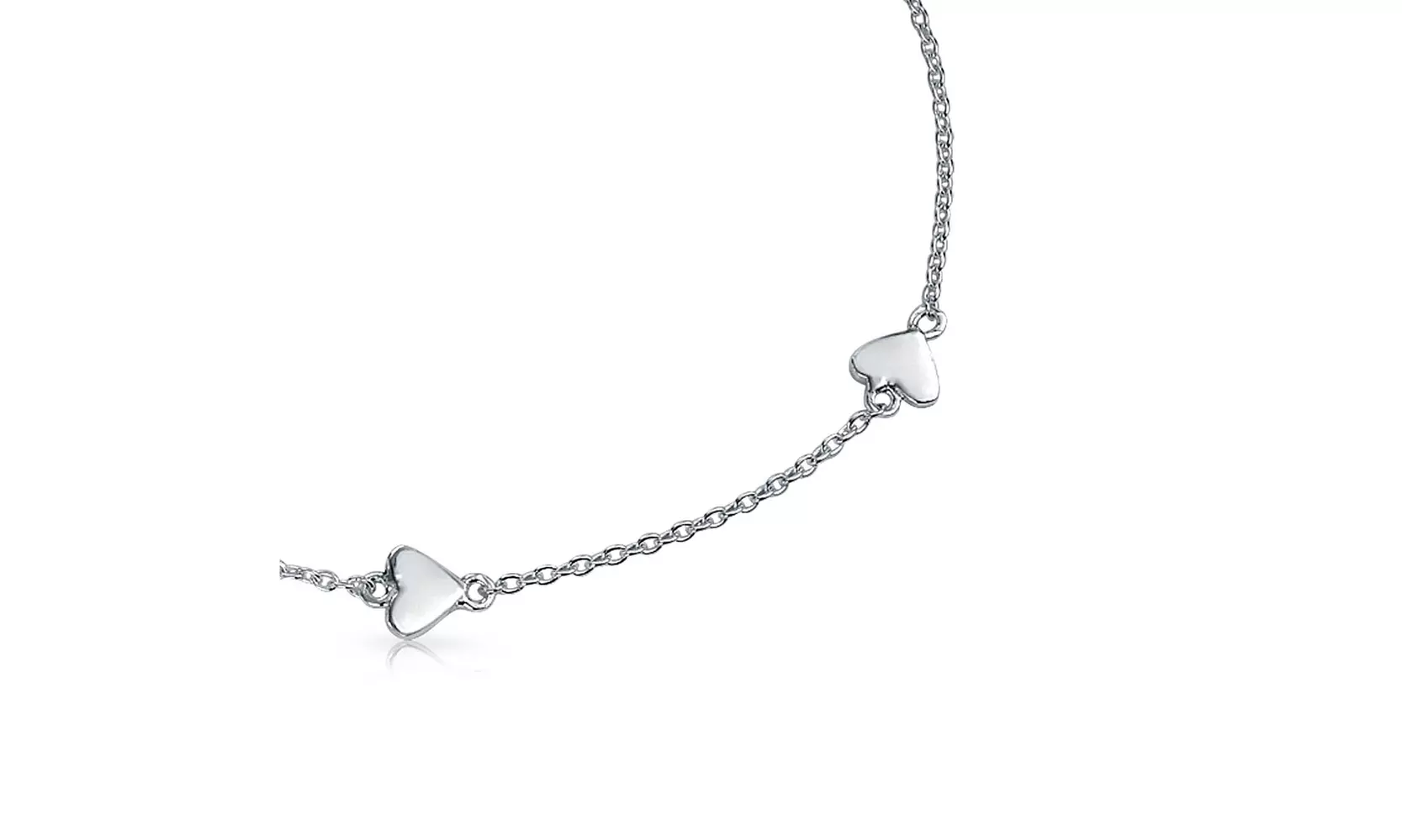 Multi Love Heart Station Anklet Chain Ankle Bracelet Sterling Silver - Second Medium