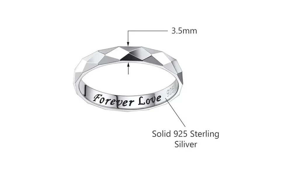 925 Solid Sterling Silver 3.5MM Forever Love Faceted Wedding Band Ring Size 5-9