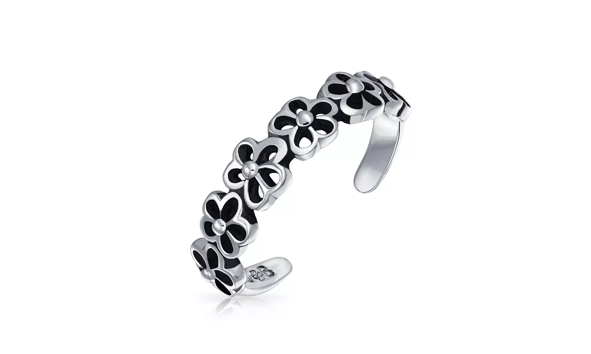 Daisy Flowers Open Cut Out Midi Band Toe Ring 925 Silver Sterling - Primary Image