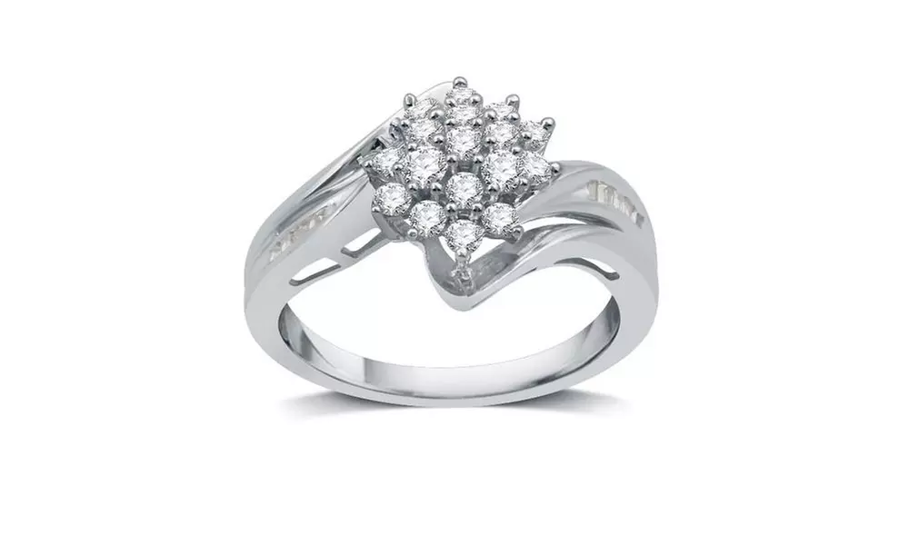 1/2 CTTW Diamond Cluster Fancy Engagement Ring In Sterling Silver By DeCarat - Primary Image