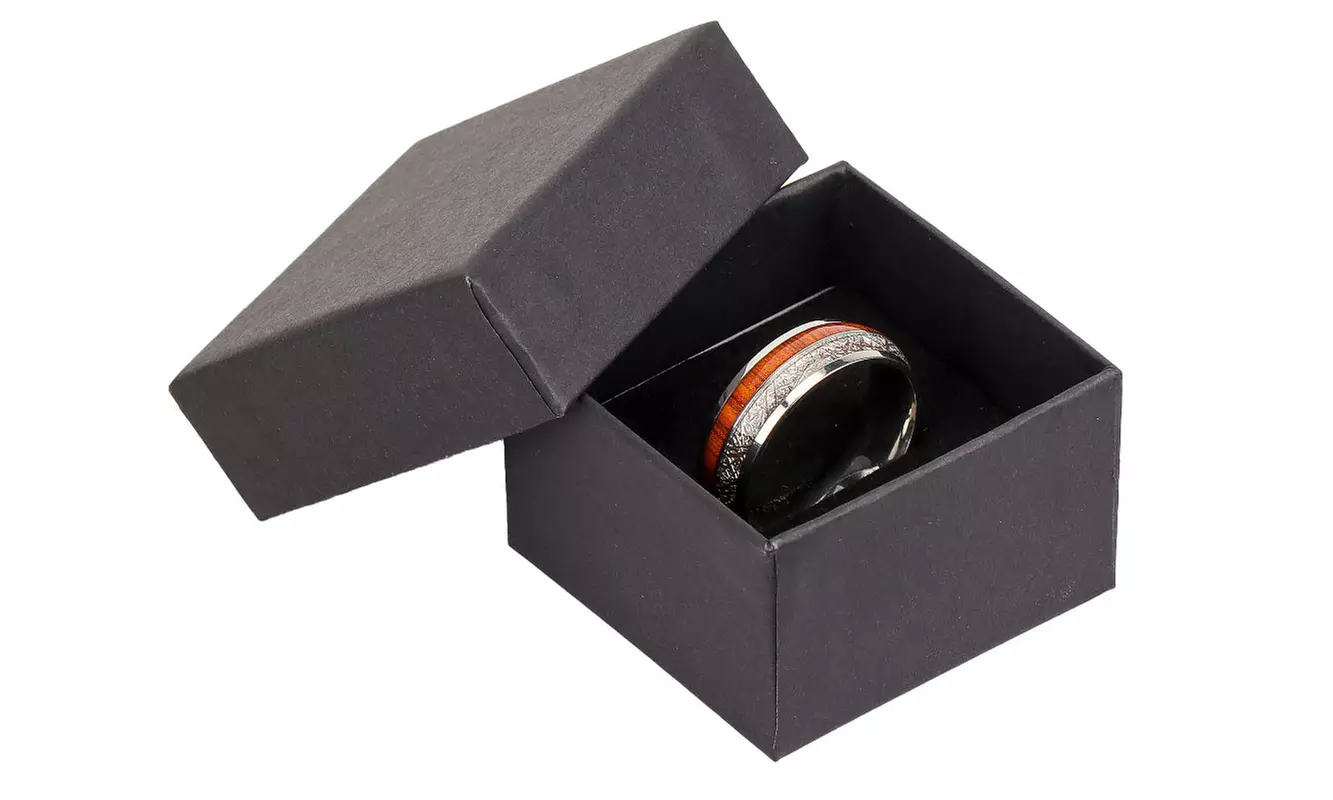 Men's Tungsten Mother of Pearl & Koa Wood Band Ring for Polished Comfort Fit