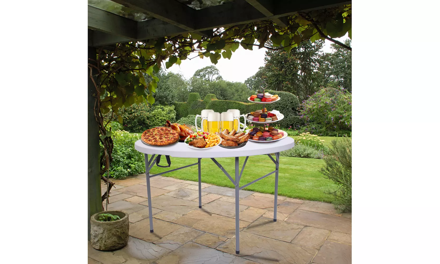 32/48inch Round Folding Table Outdoor Folding Utility Table White - Primary Image