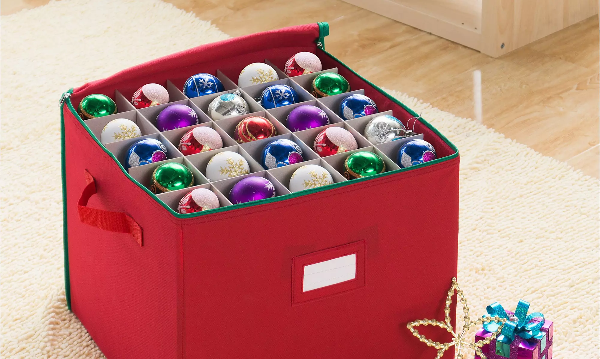 Tiny Tim Totes Christmas Ornament Storage Chest - Holds 75 Balls w/ Dividers - Primary Image