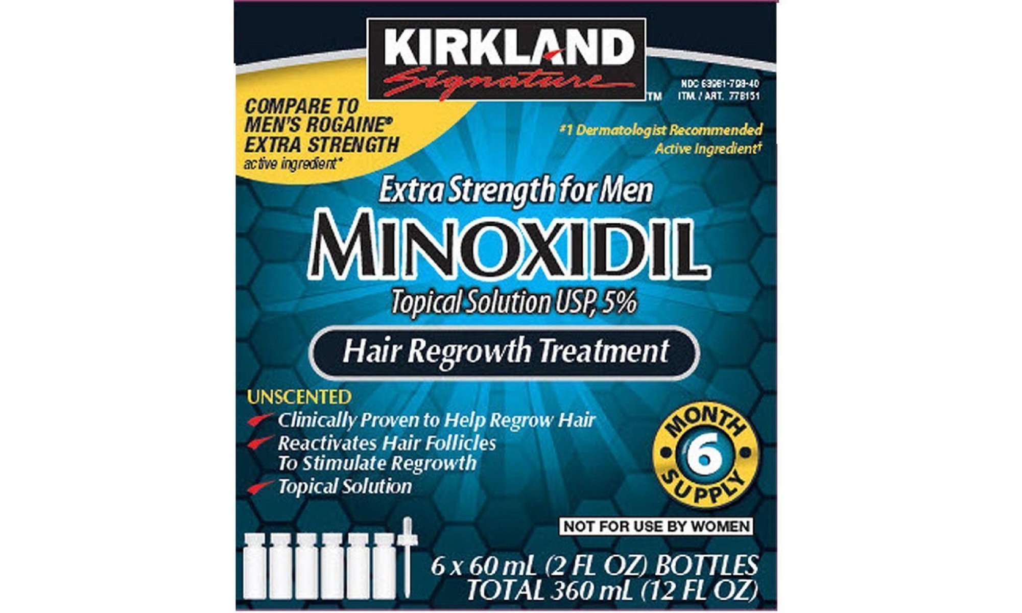 Kirkland Minoxidil 5% Extra Strength Men 6 Month Supply Hair Regrowth Solution 