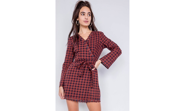 Grommet plaid mini on sale dress